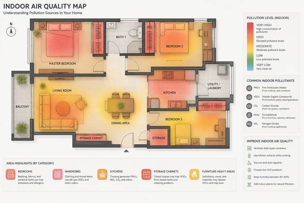Professional indoor air quality mapping report showing room-by-room formaldehyde readings in Singapore home