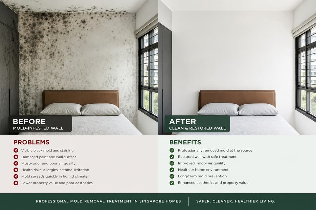 Before and after: professional mold removal and remediation result — Singapore property