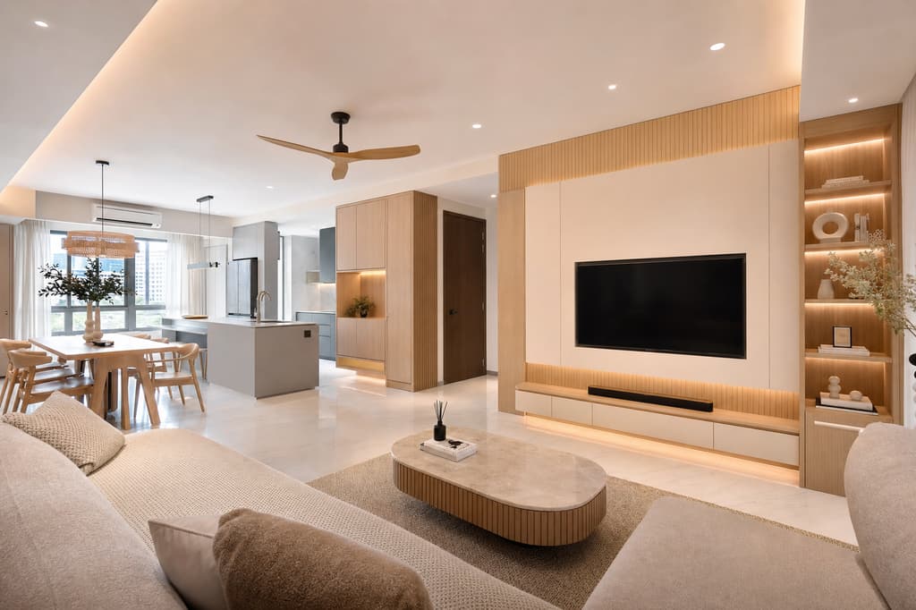 Open-galley kitchen renovation in a Tampines 4-room HDB, completed 2025