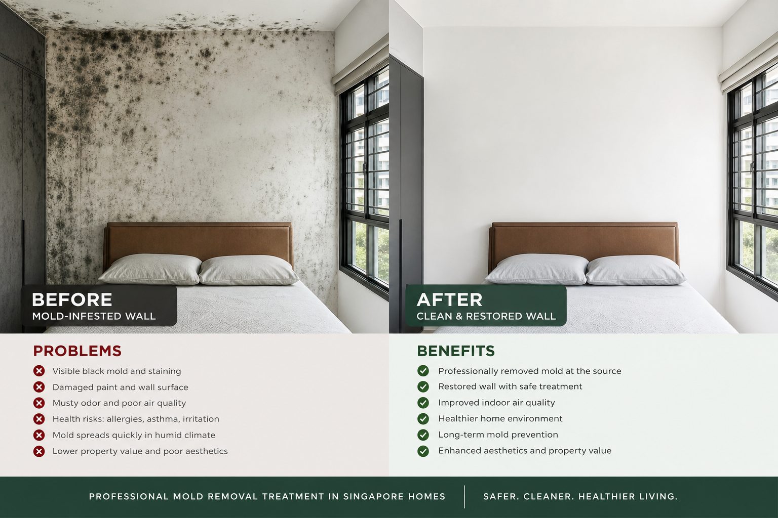 Before and after: professional mold removal and remediation result — Singapore property