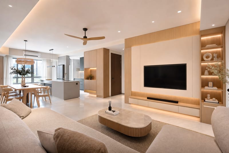 Open-galley kitchen renovation in a Tampines 4-room HDB, completed 2025